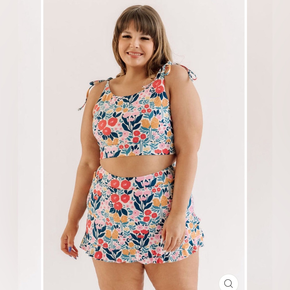 MAY FLOWERS SHOULDER-TIE CROP BIKINI SET